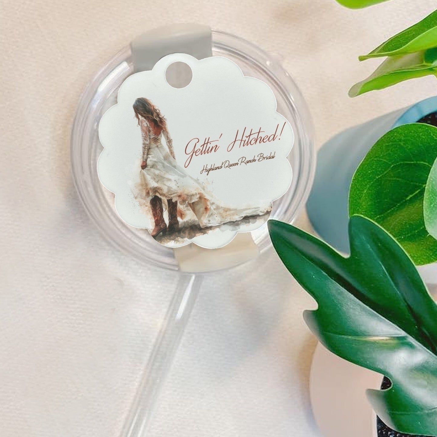 Gettin’ Hitched Highland Queen Ranch Bridal 40oz Tumbler Name Plate (Wavy Circle)