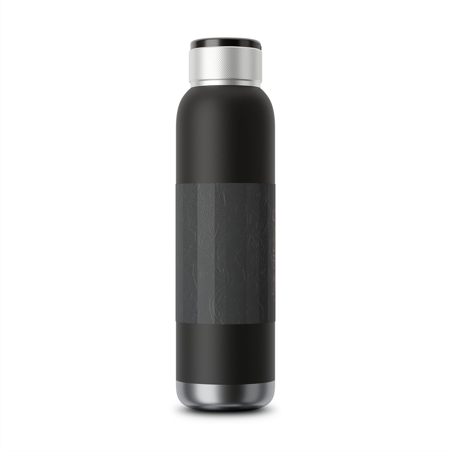 Campfire Cowboy Black Leather Print Background Soundwave Copper Vacuum Bluetooth Audio Bottle 22oz