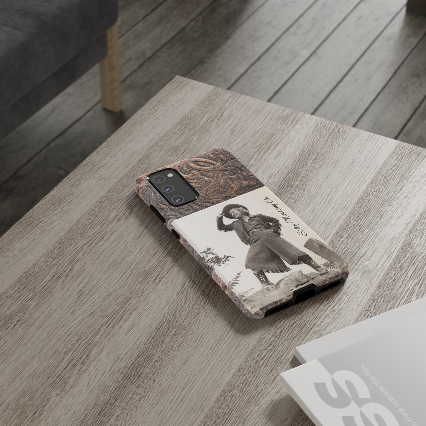 Vintage Cowgirl Hat Tip Leather Print Samsung Tough Cases