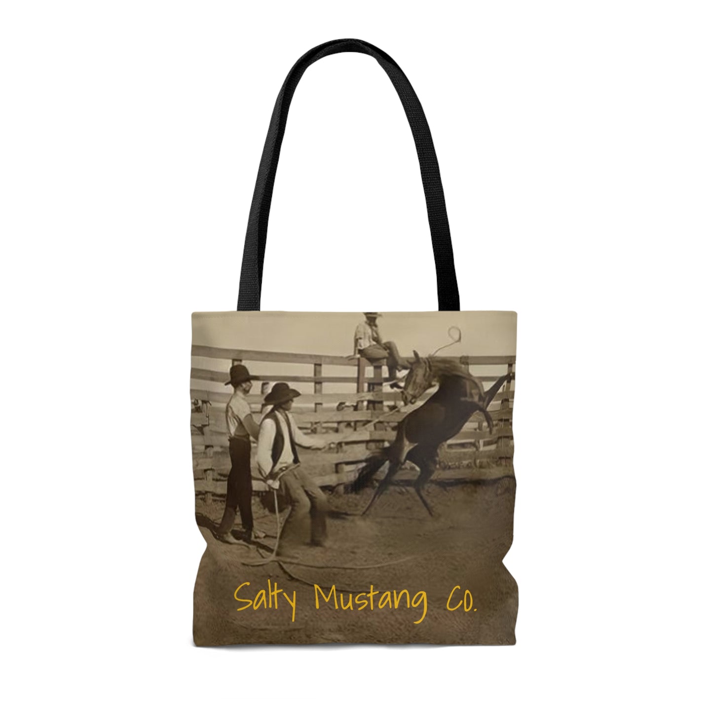 Two-Sided Bucking Horse AOP Tote Bag With Southwestern Pattern