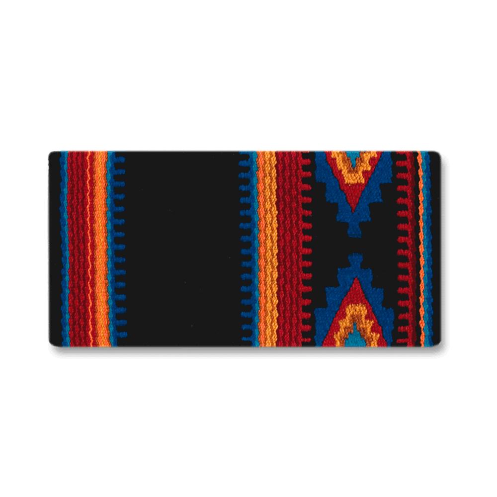 1461-10 Firecracker 36x34 New Zealand Wool Saddle Blanket BLACK BLUE ORANGE