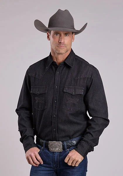Stetson Solid Denim (Black) - Men's Western Shirt