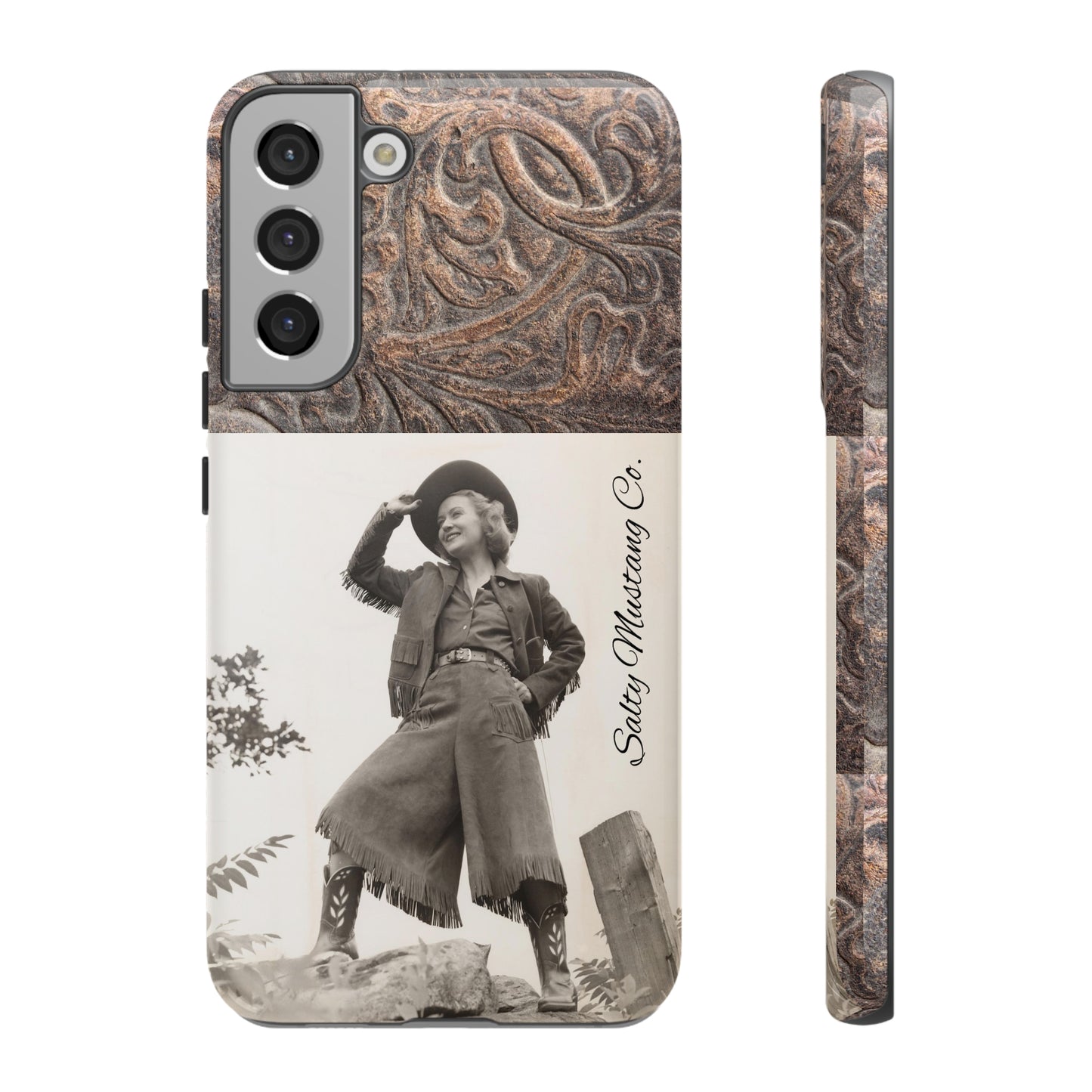 Vintage Cowgirl Hat Tip Leather Print Samsung Tough Cases