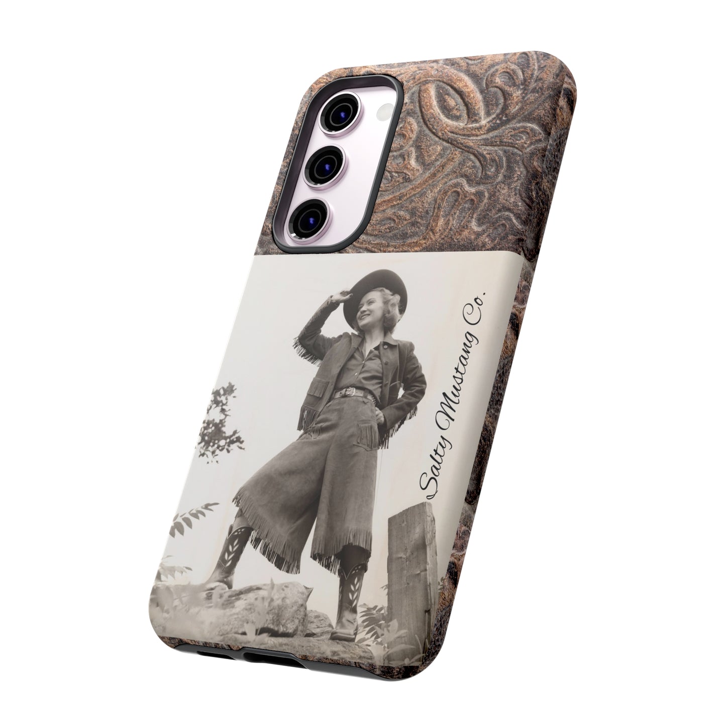 Vintage Cowgirl Hat Tip Leather Print Samsung Tough Cases