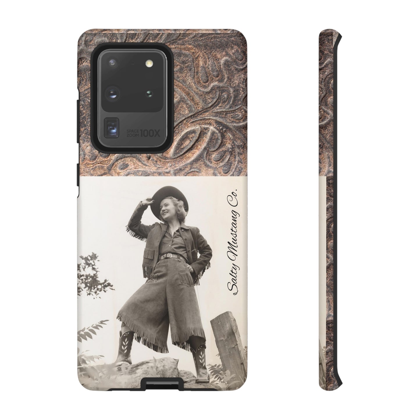 Vintage Cowgirl Hat Tip Leather Print Samsung Tough Cases