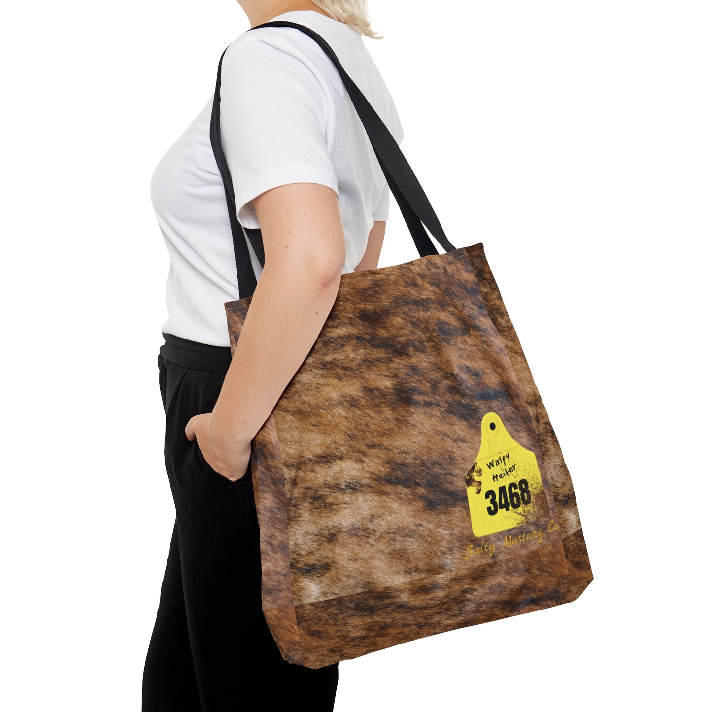 Ear Tag #3468 Waspy Heifer, Brindle Cow Print Tote Bag (AOP)