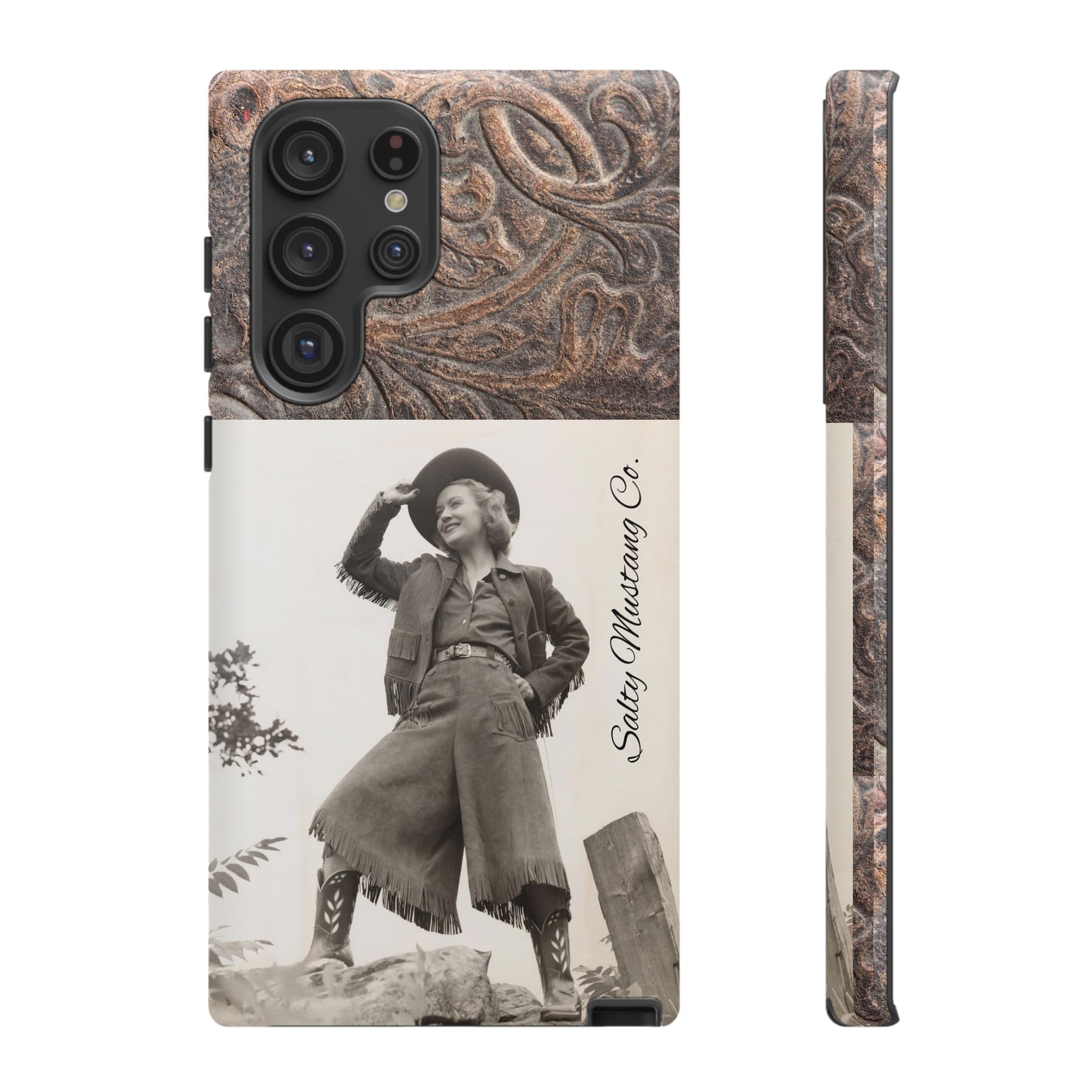 Vintage Cowgirl Hat Tip Leather Print Samsung Tough Cases
