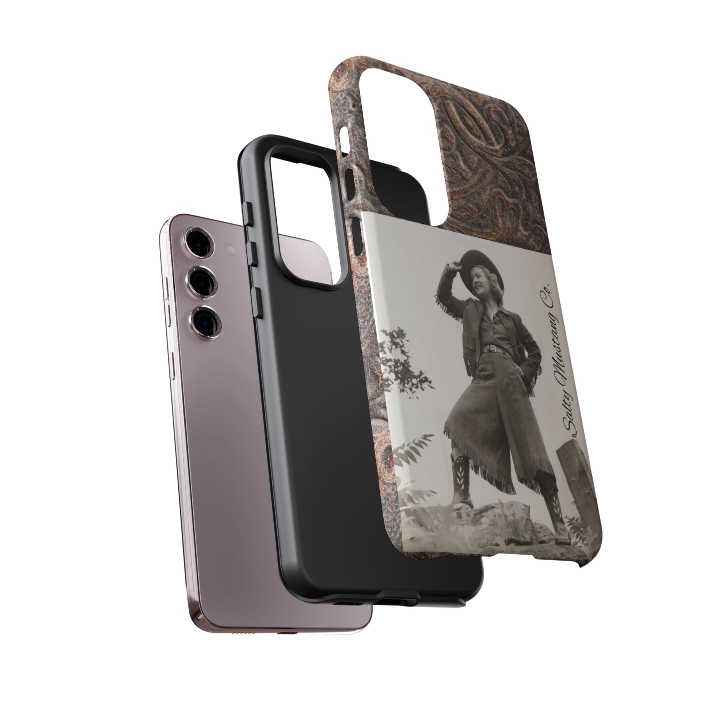 Vintage Cowgirl Hat Tip Leather Print Samsung Tough Cases