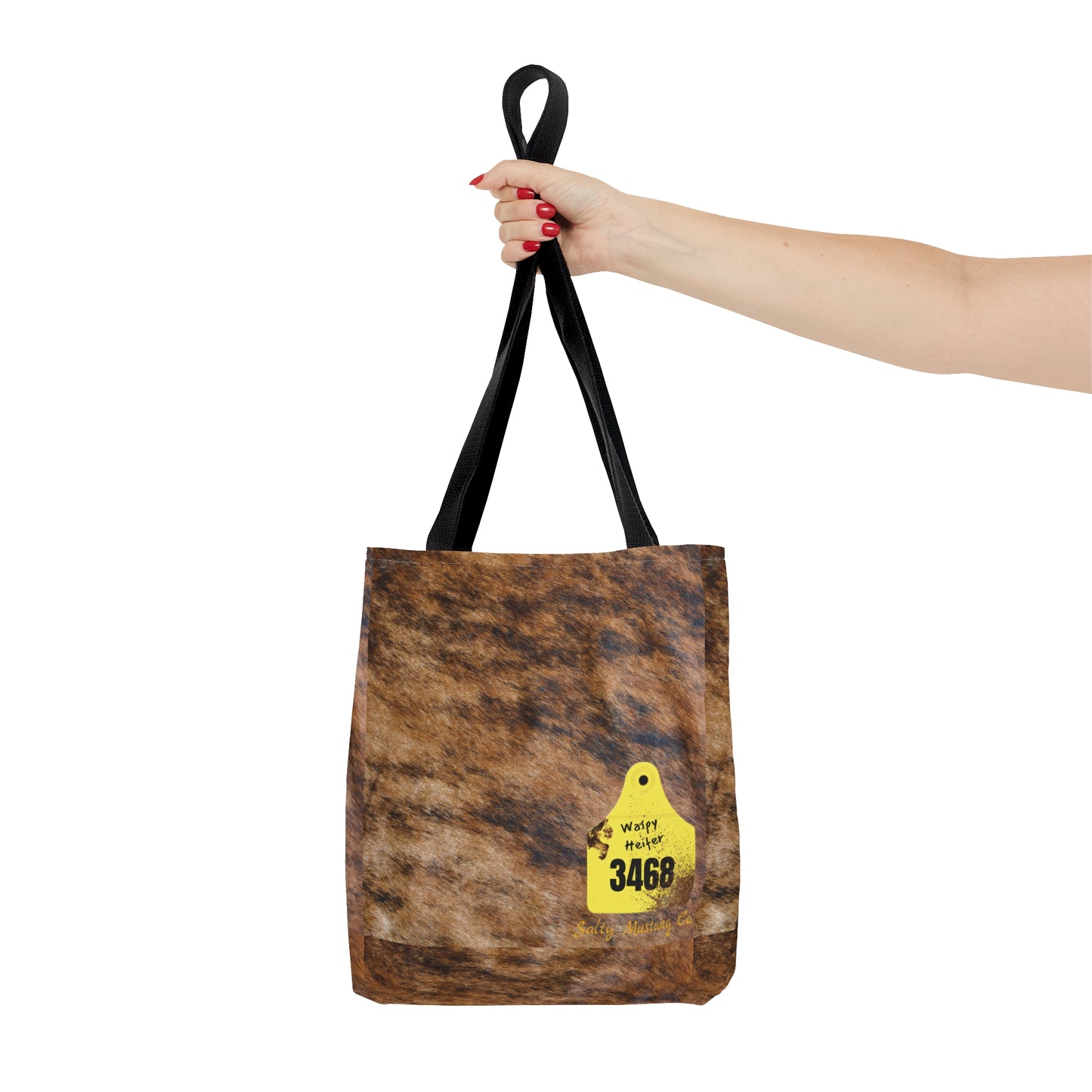 Ear Tag #3468 Waspy Heifer, Brindle Cow Print Tote Bag (AOP)