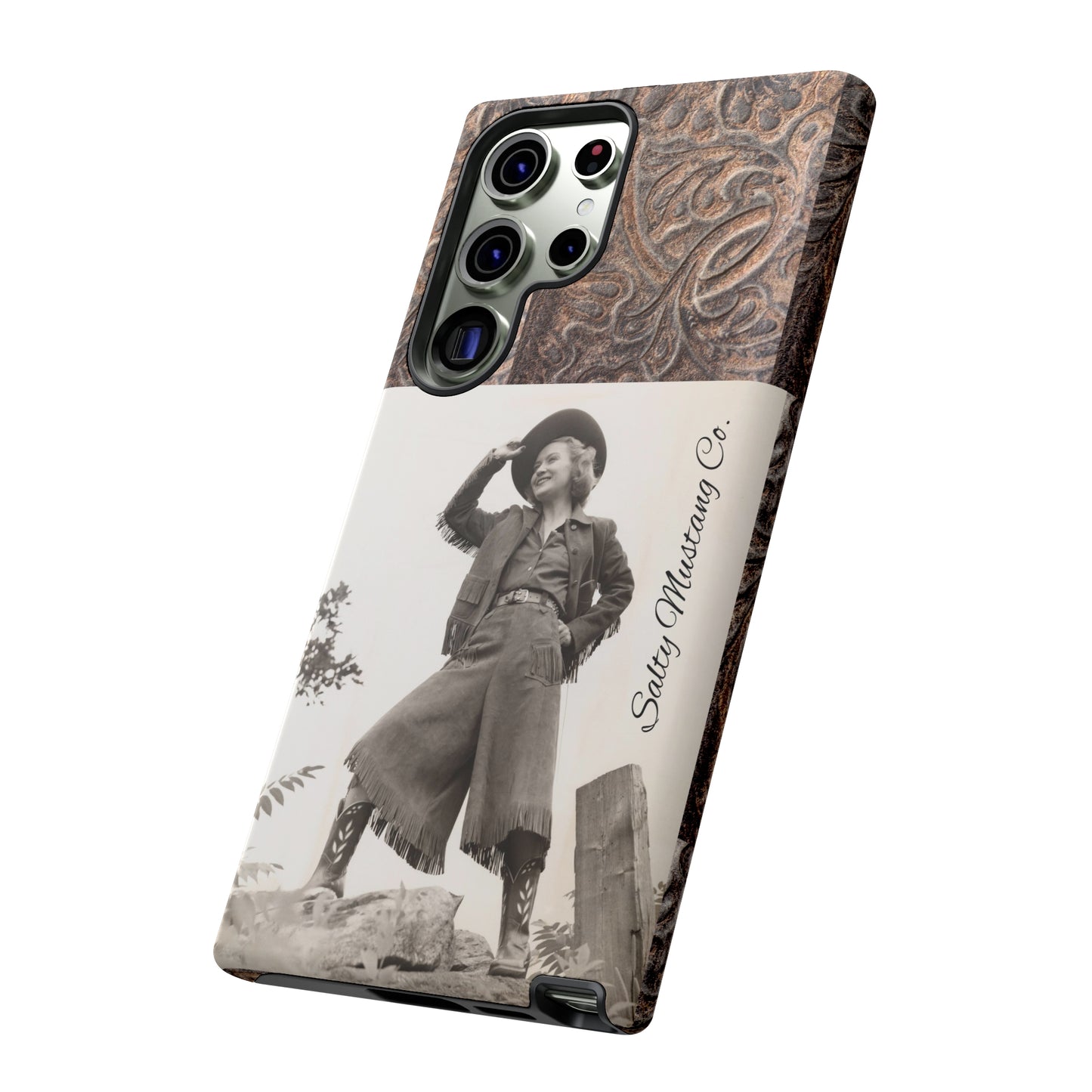 Vintage Cowgirl Hat Tip Leather Print Samsung Tough Cases