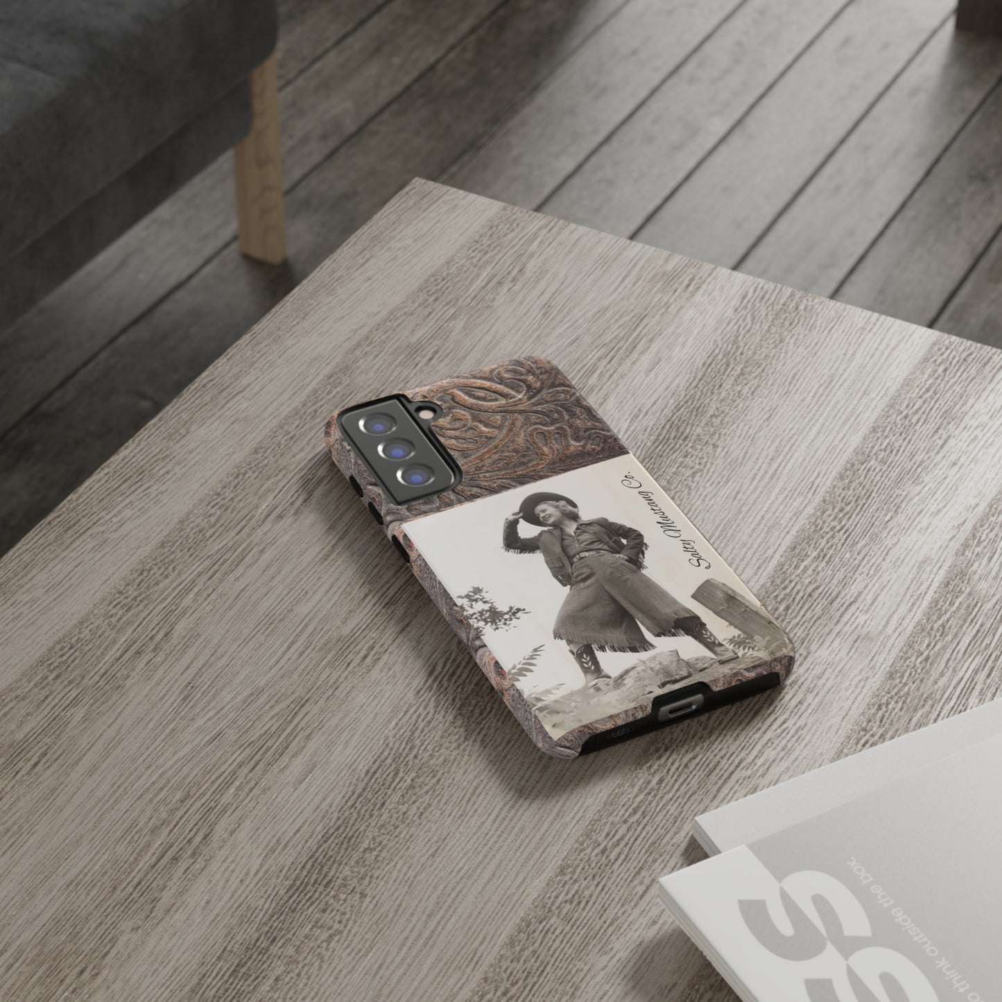Vintage Cowgirl Hat Tip Leather Print Samsung Tough Cases