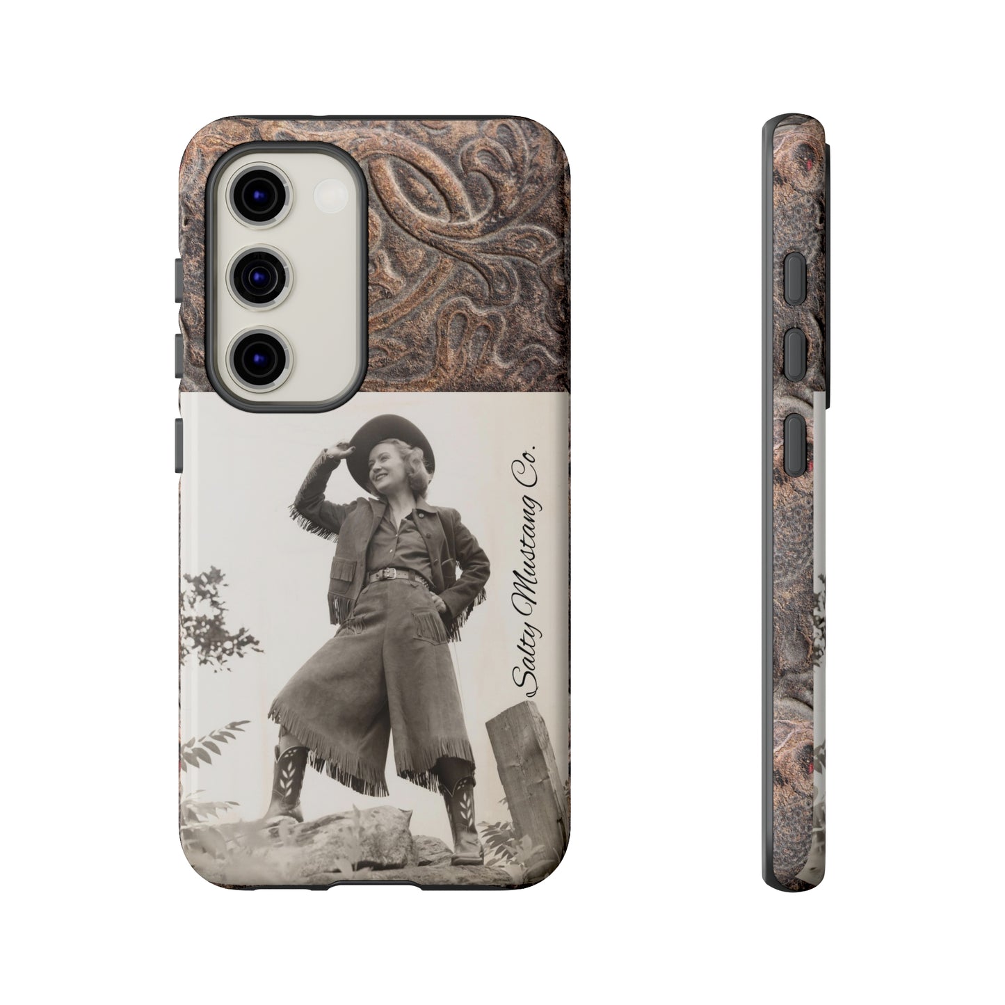 Vintage Cowgirl Hat Tip Leather Print Samsung Tough Cases