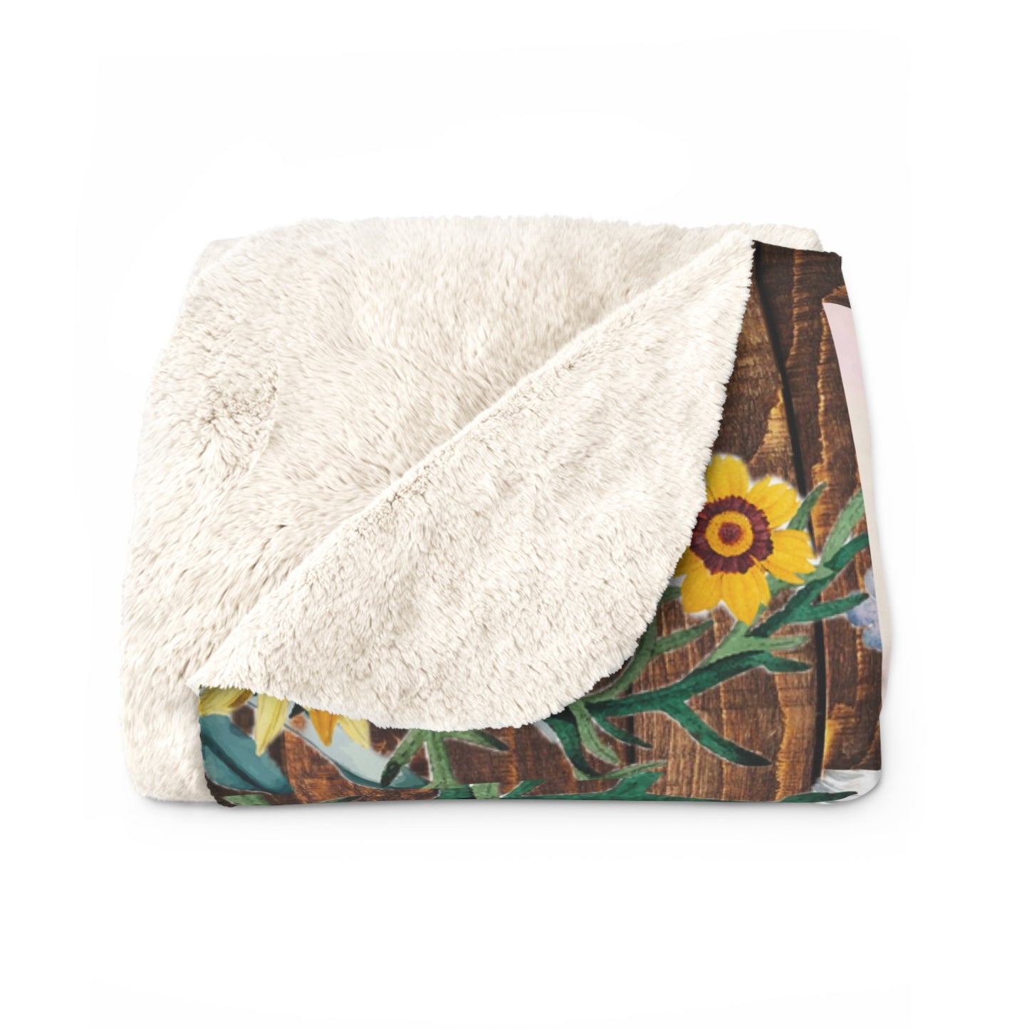 Hilda On The Farm Rustic Wood & Floral Sherpa Fleece Blanket