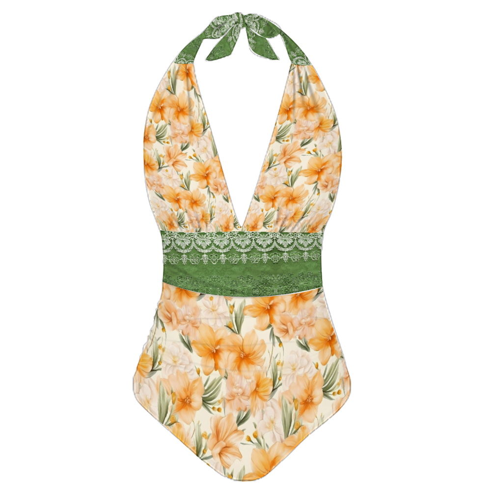 Desert Blooms Women's Halterneck One Piece Swimsuit