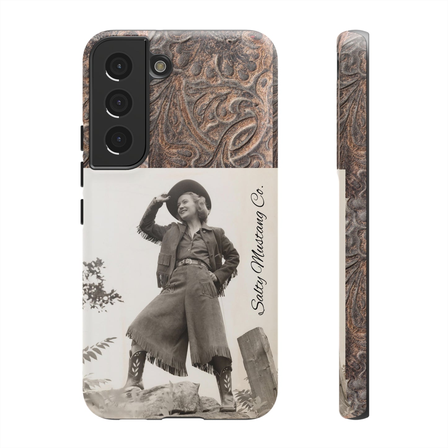 Vintage Cowgirl Hat Tip Leather Print Samsung Tough Cases