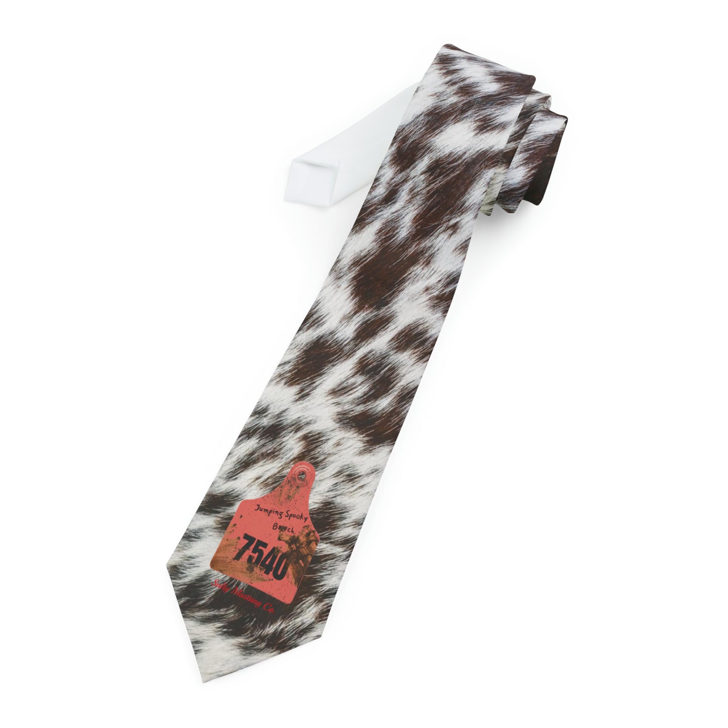 Ear Tag #7540 Jumping Spooky Bh, Spotted Cow Print Necktie