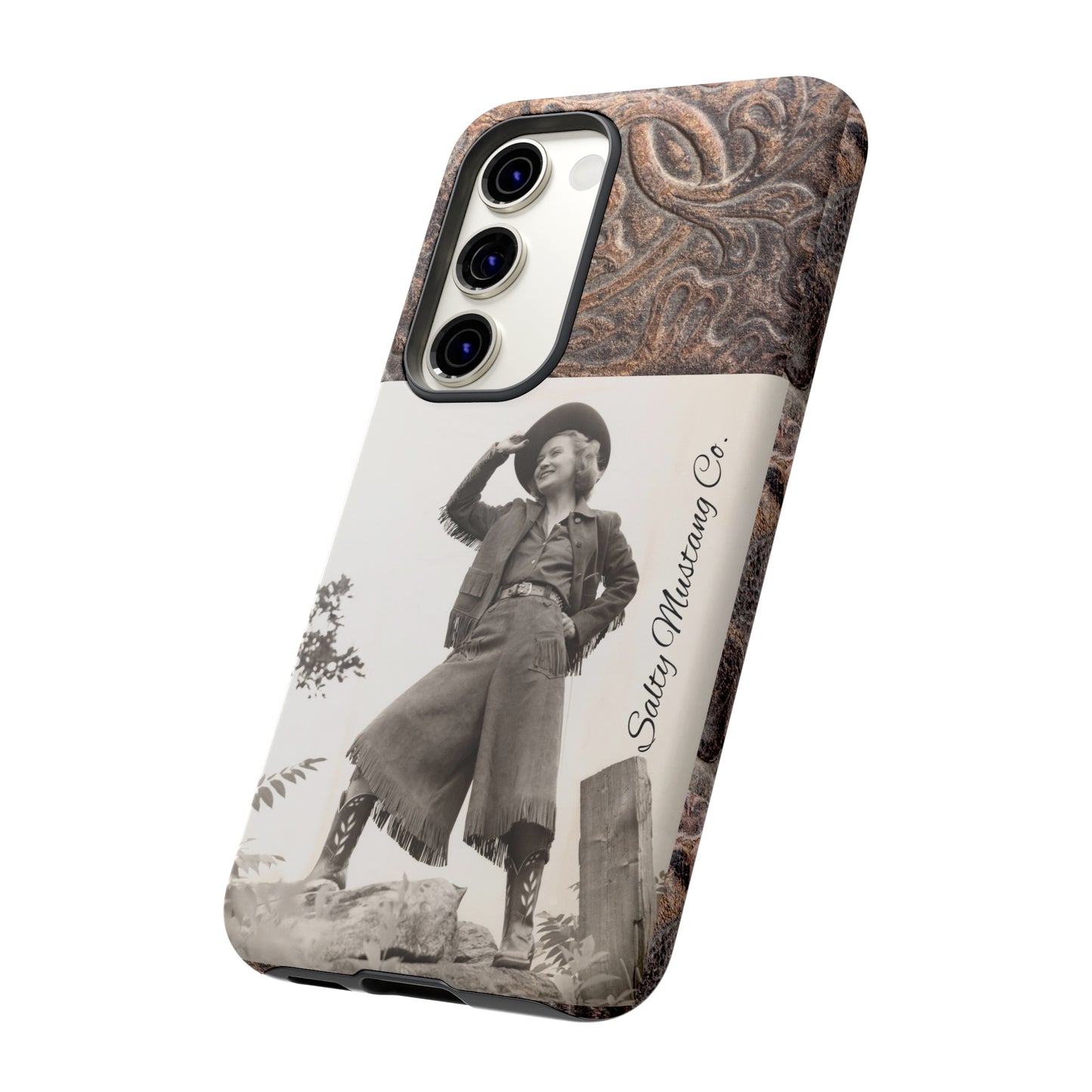 Vintage Cowgirl Hat Tip Leather Print Samsung Tough Cases
