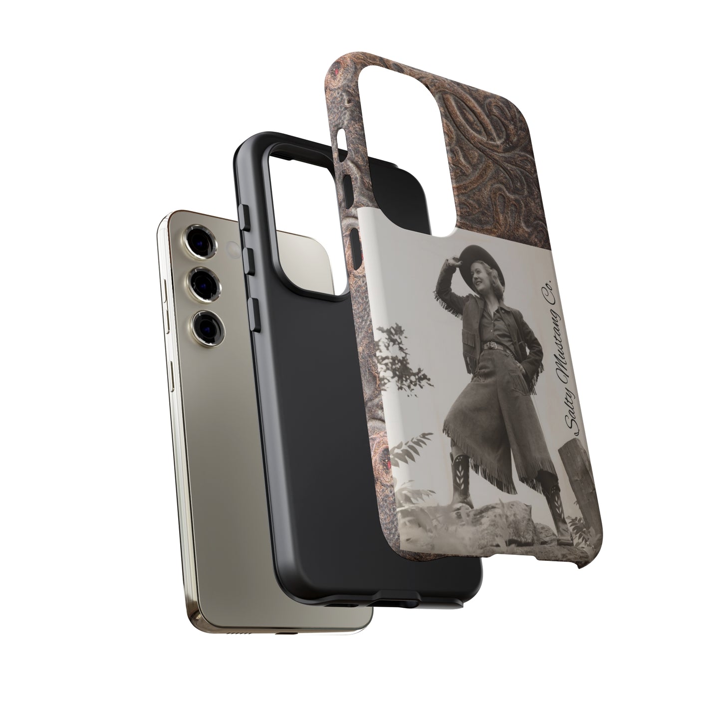 Vintage Cowgirl Hat Tip Leather Print Samsung Tough Cases