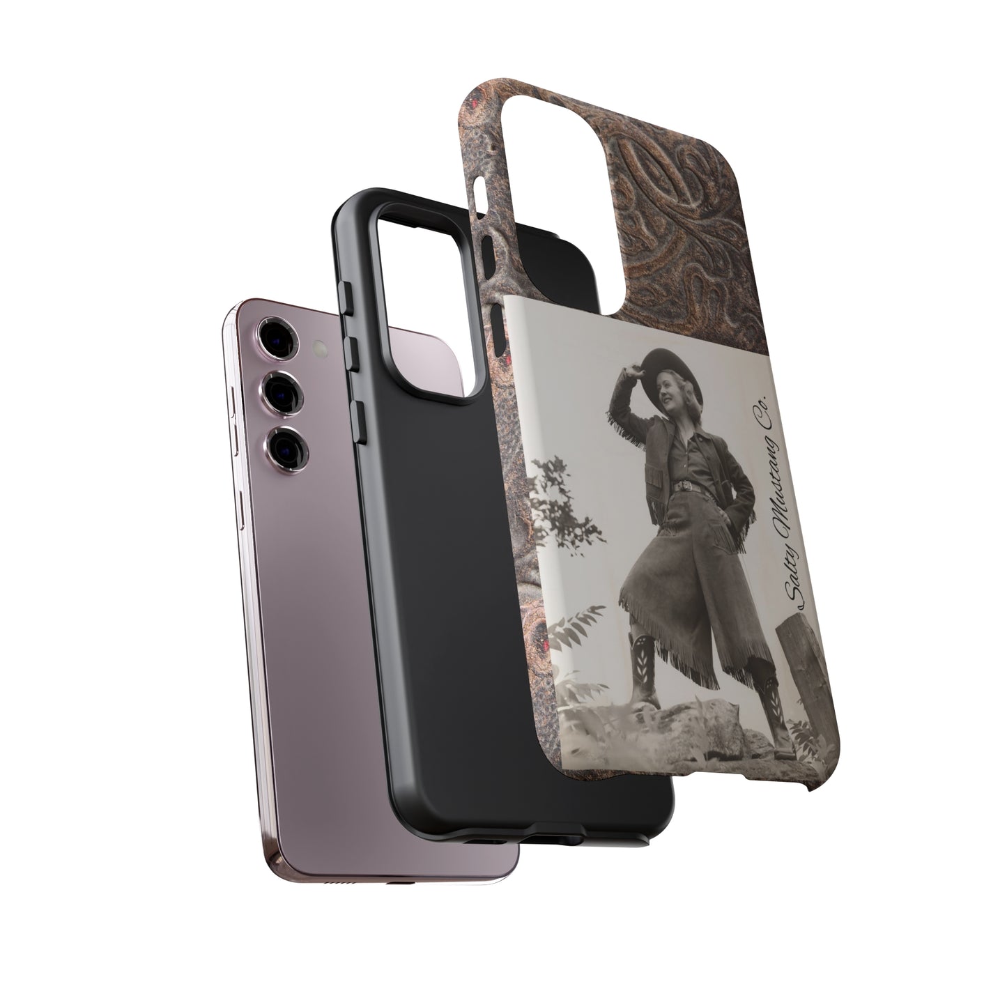 Vintage Cowgirl Hat Tip Leather Print Samsung Tough Cases