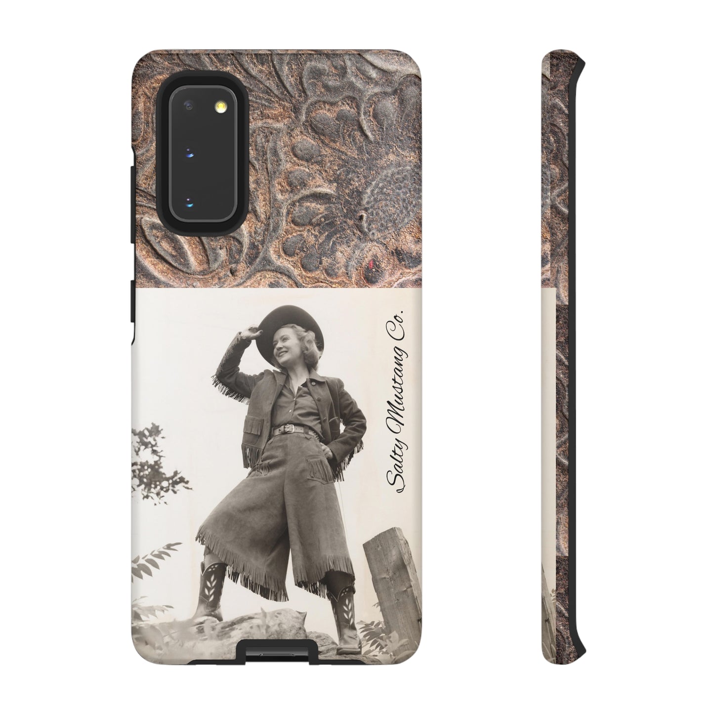Vintage Cowgirl Hat Tip Leather Print Samsung Tough Cases