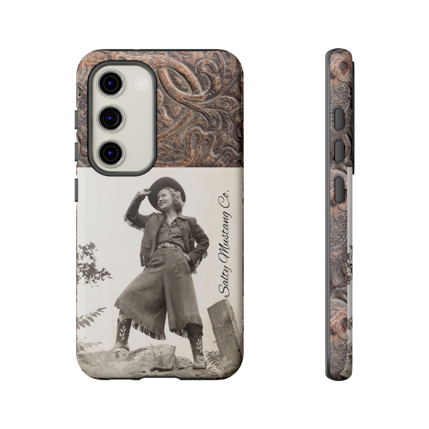Vintage Cowgirl Hat Tip Leather Print Samsung Tough Cases