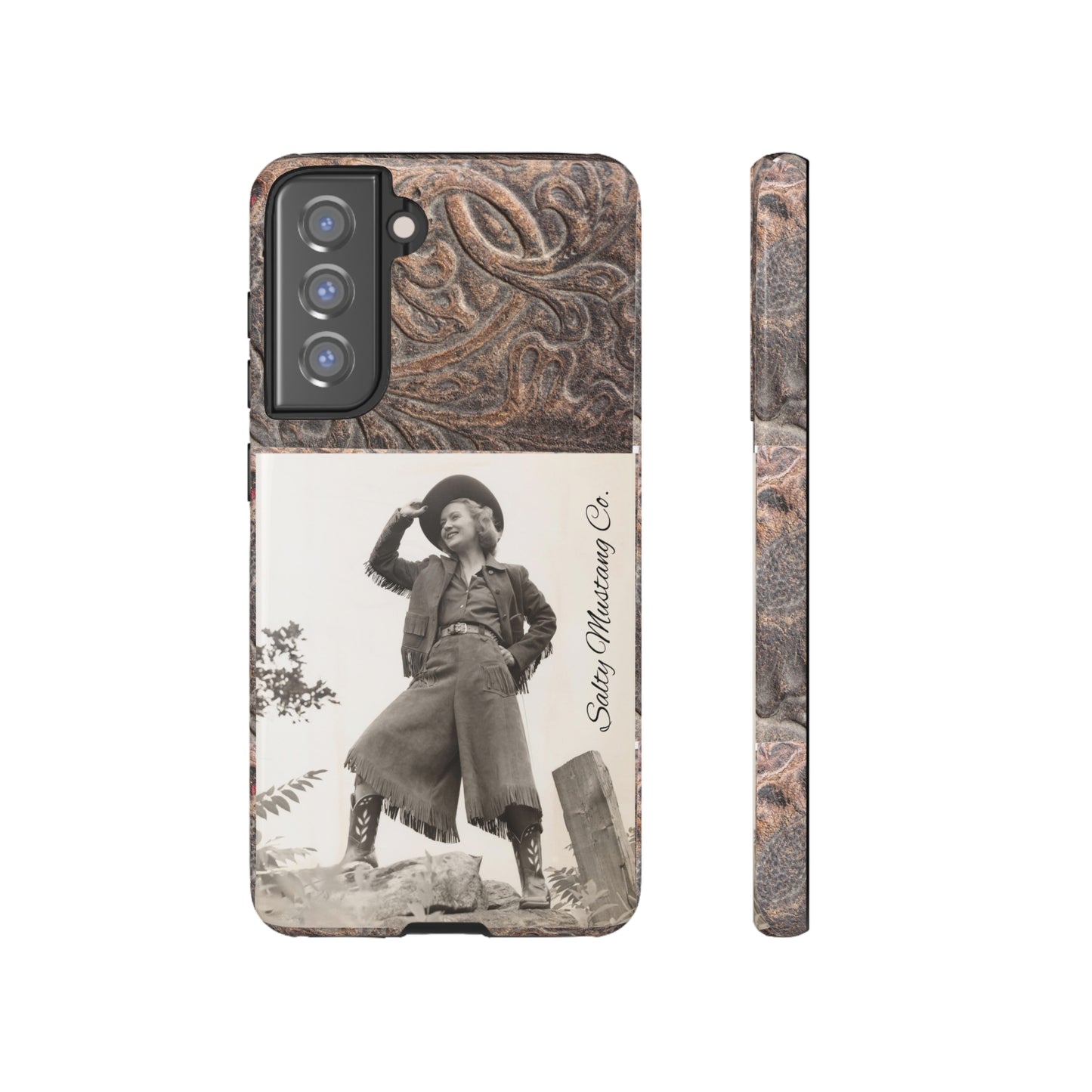 Vintage Cowgirl Hat Tip Leather Print Samsung Tough Cases