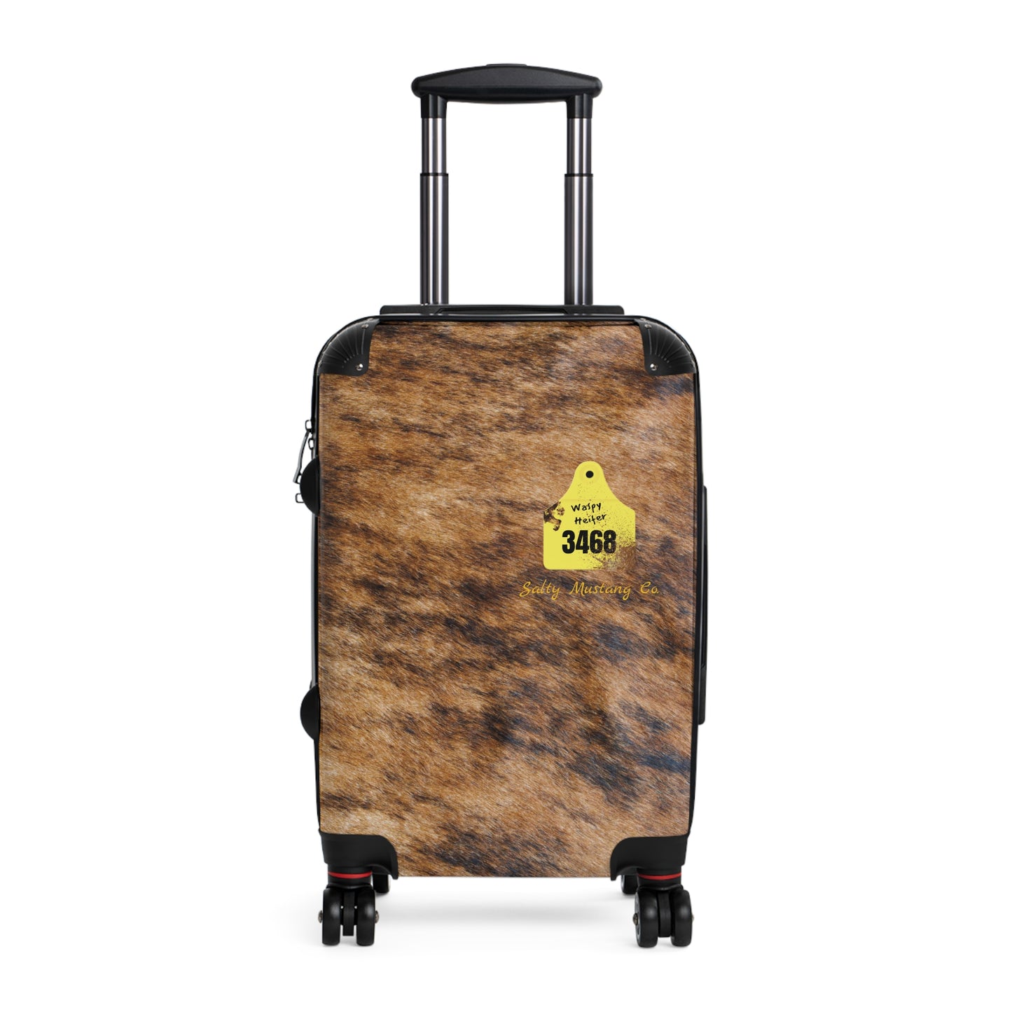 Ear Tag #3468 Waspy Heifer, Brindle Cow Print Suitcase