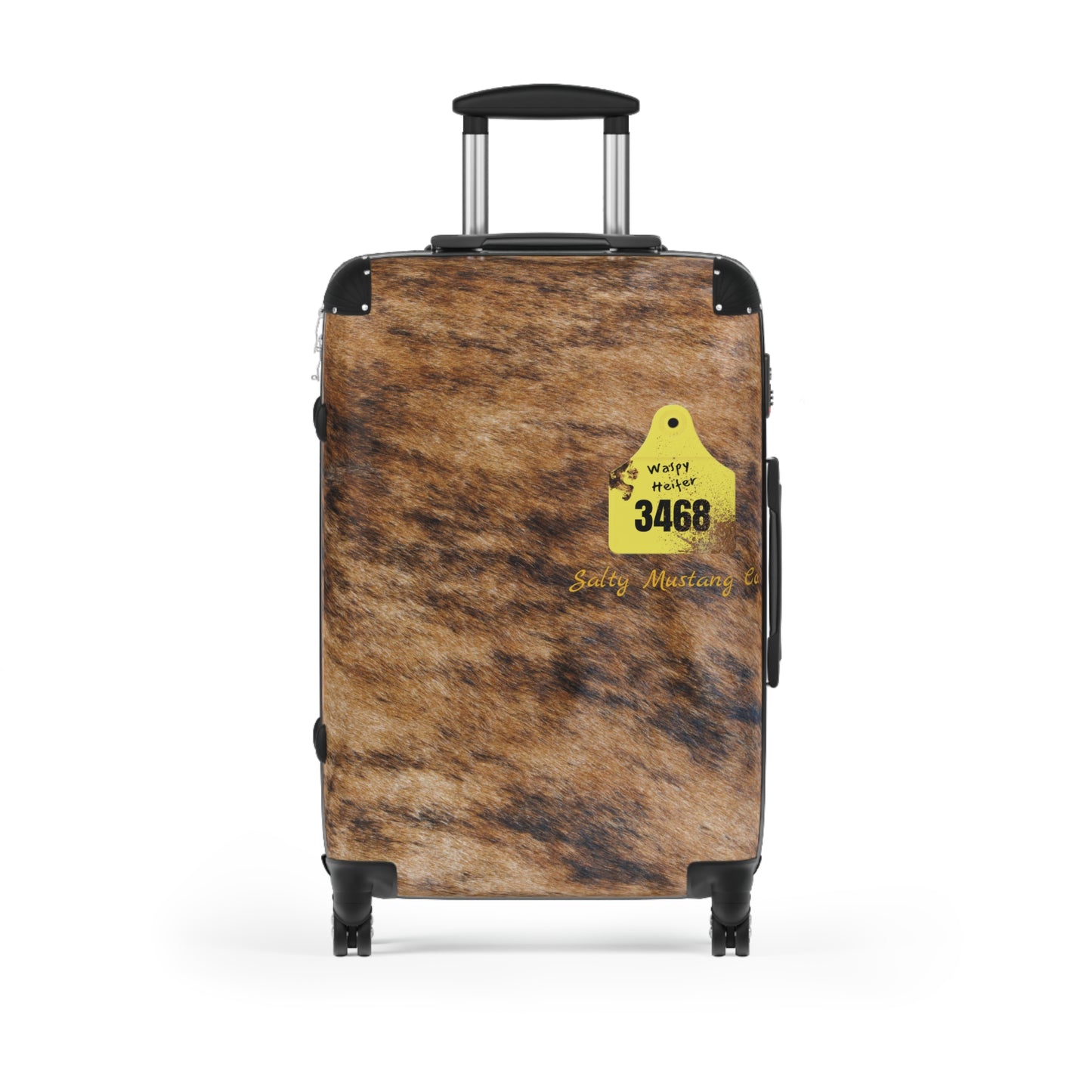 Ear Tag #3468 Waspy Heifer, Brindle Cow Print Suitcase