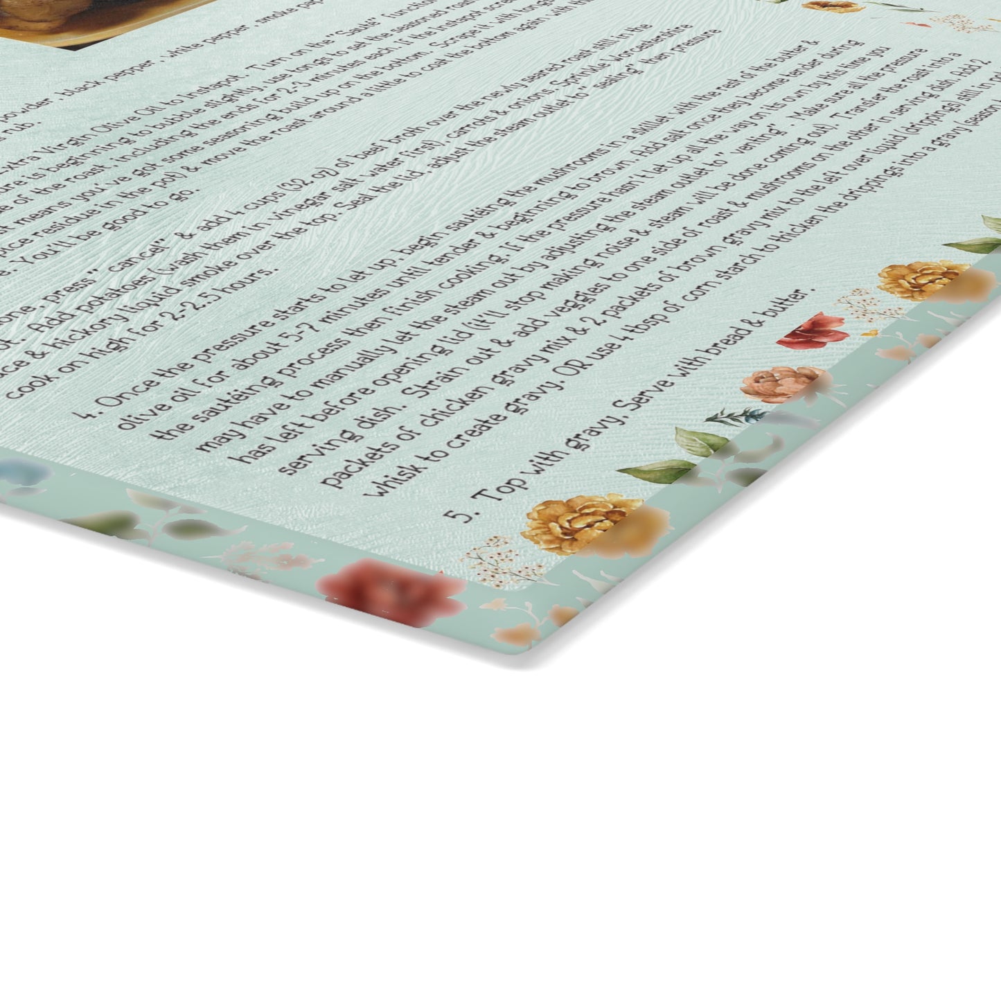 Highland Queen Ranch InstaPot Pot Roast Recipe Floral Honey Bee Glass Cutting Board