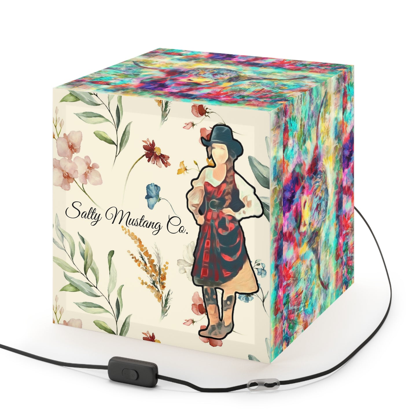 Salty Mustang Co. Multi-Colored Highland Cow Light Cube Lamp