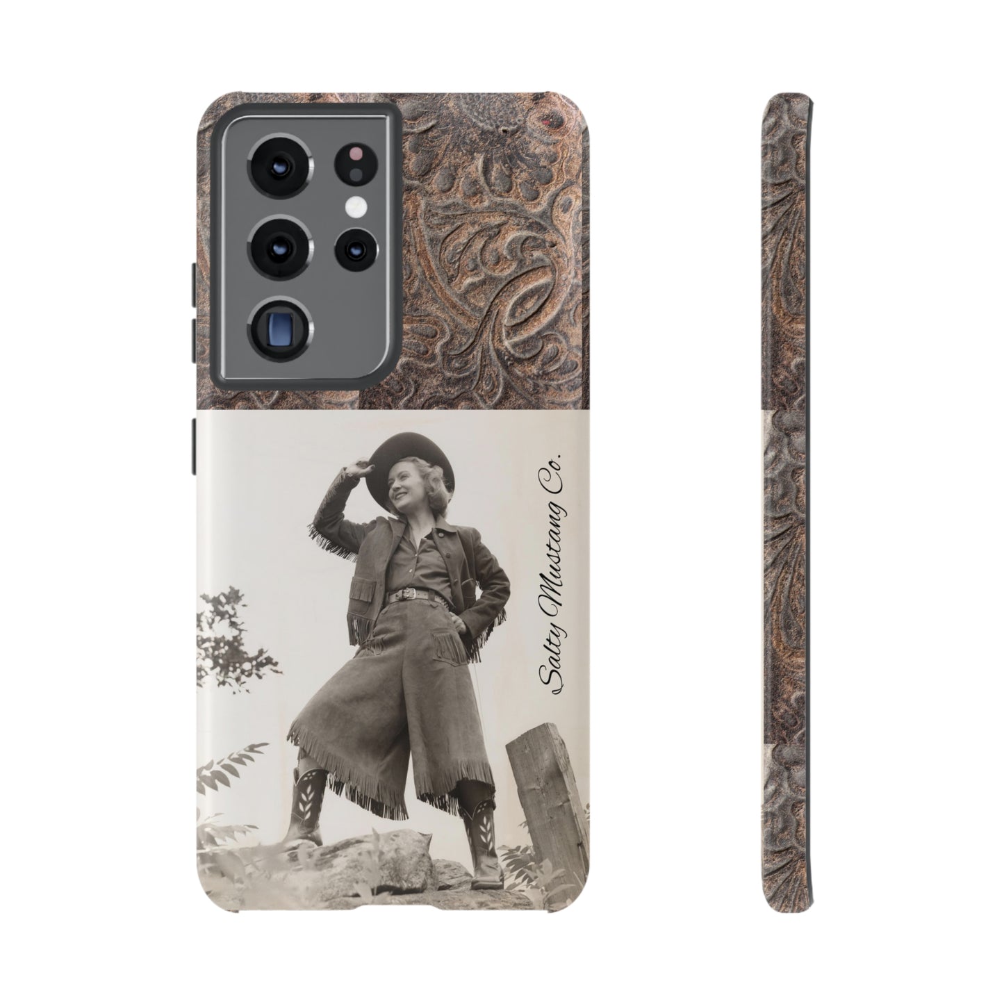 Vintage Cowgirl Hat Tip Leather Print Samsung Tough Cases