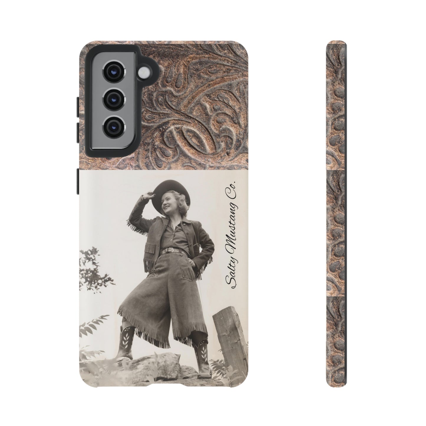 Vintage Cowgirl Hat Tip Leather Print Samsung Tough Cases