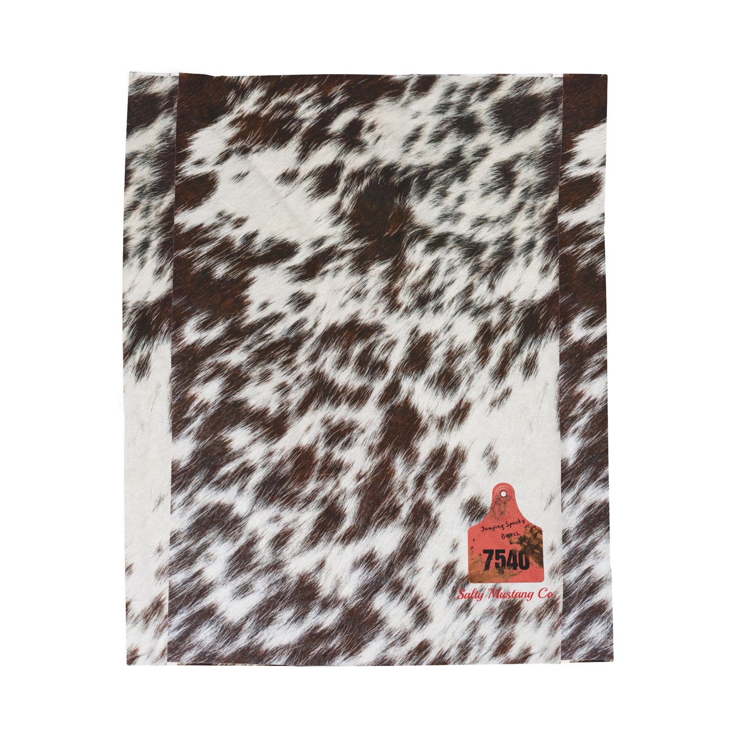 Ear Tag #7540 Jumping Spooky Bh, Spotted Cow Print Velveteen Plush Blanket