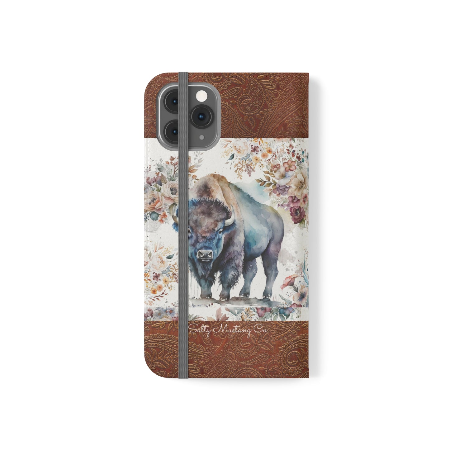 Buffalo Rose Leather Print iPhone Flip Cases