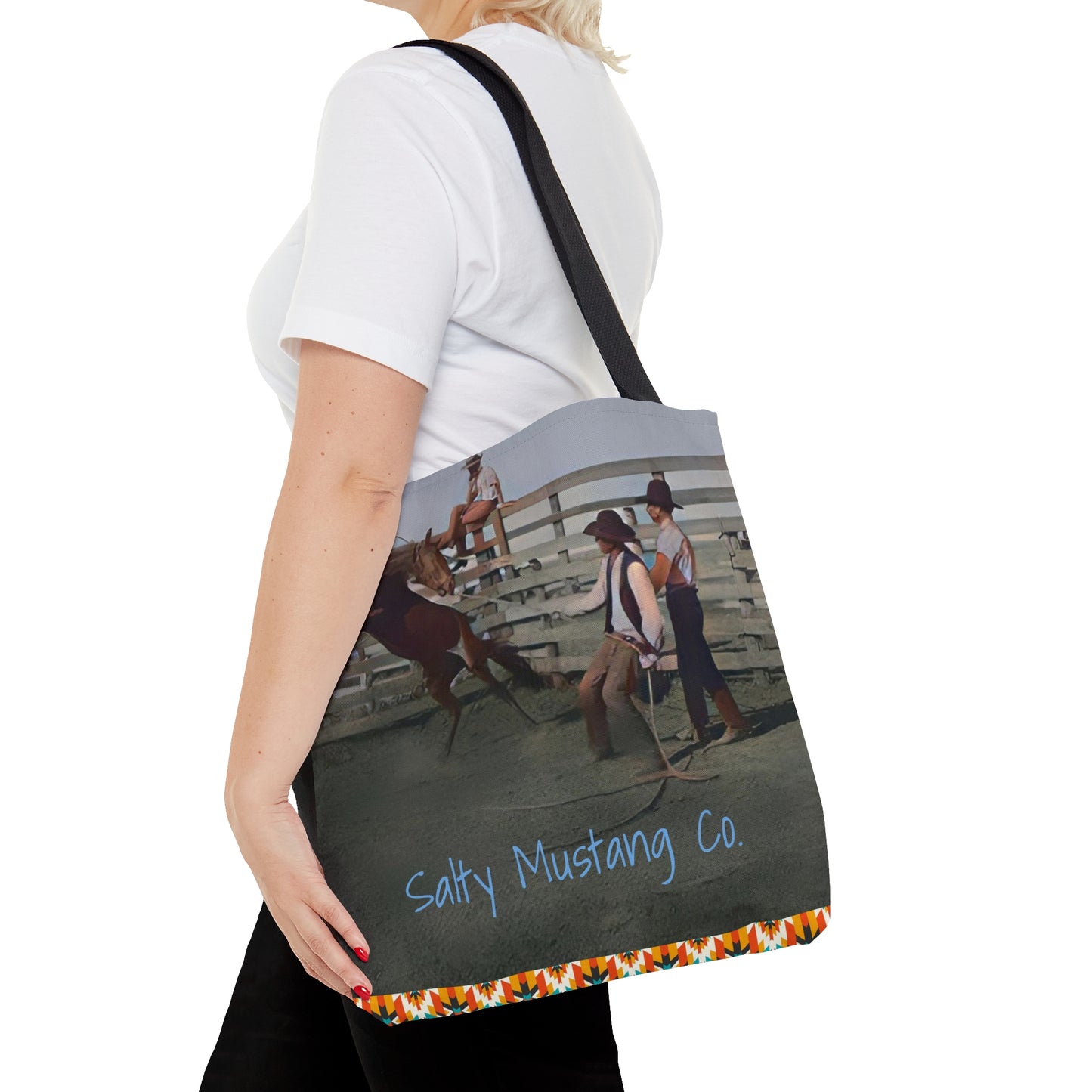 Two-Sided Bucking Horse AOP Tote Bag With Southwestern Pattern