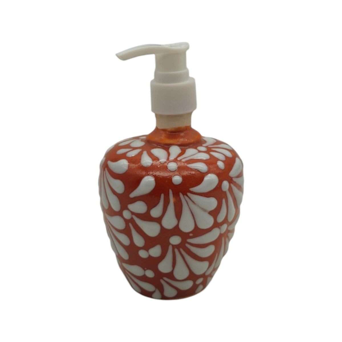 Talavera Soap Dispenser | Brown & White Floral Motif