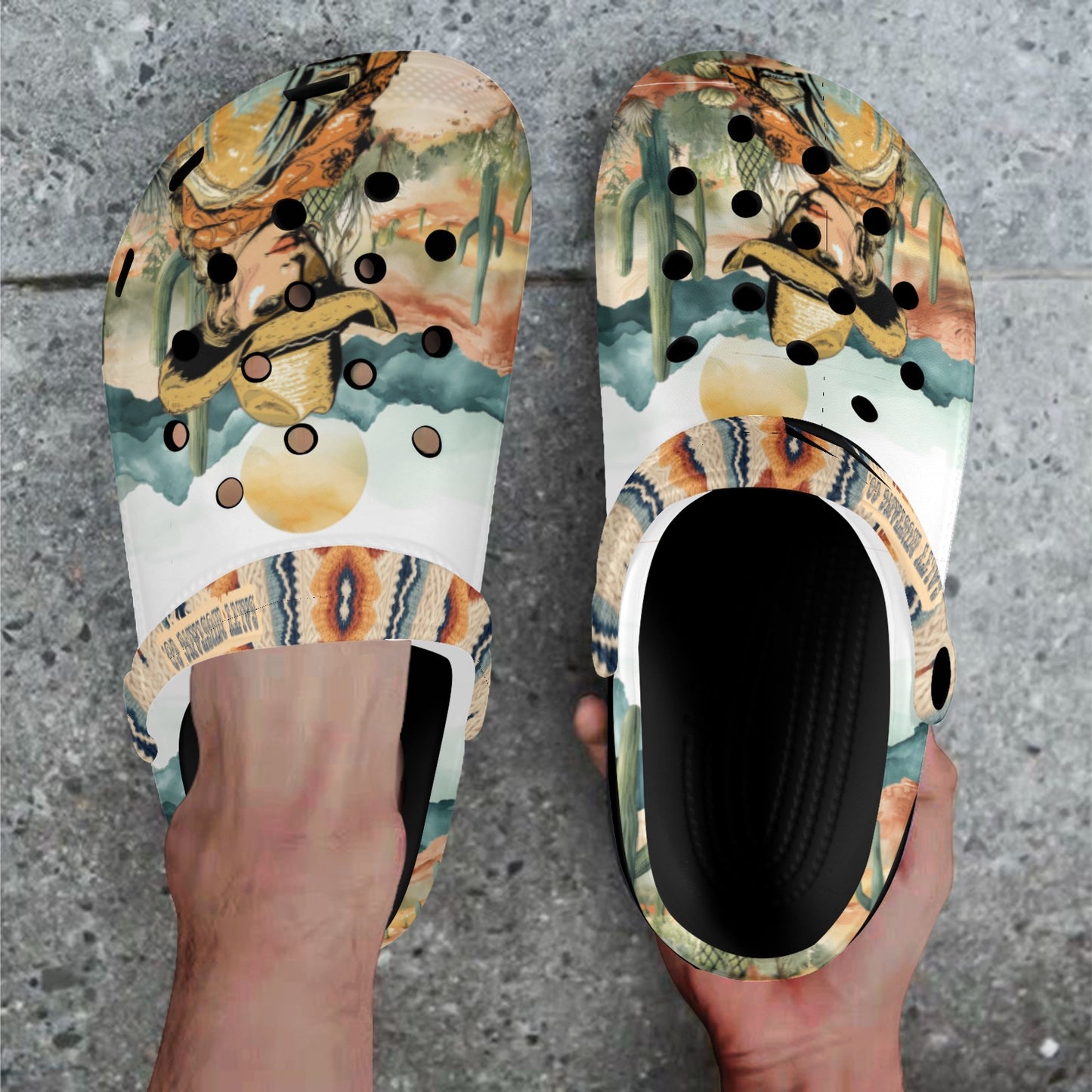 Pretty & Punchy Watercolor Desert Salty Clogs (Adult:Black)
