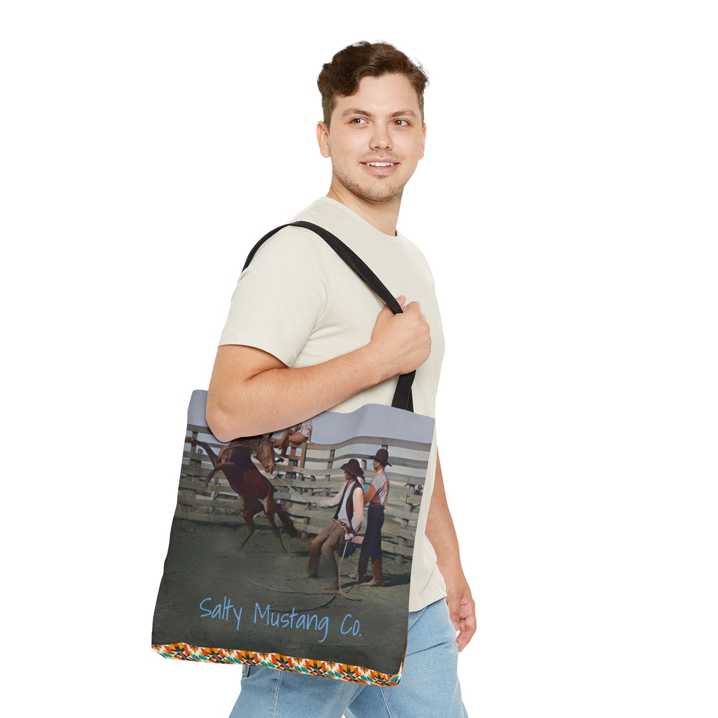 Two-Sided Bucking Horse AOP Tote Bag With Southwestern Pattern