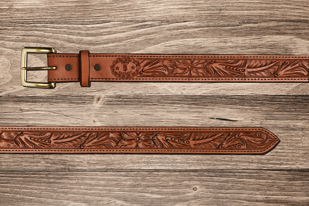 Saddle Tan Floral Belt