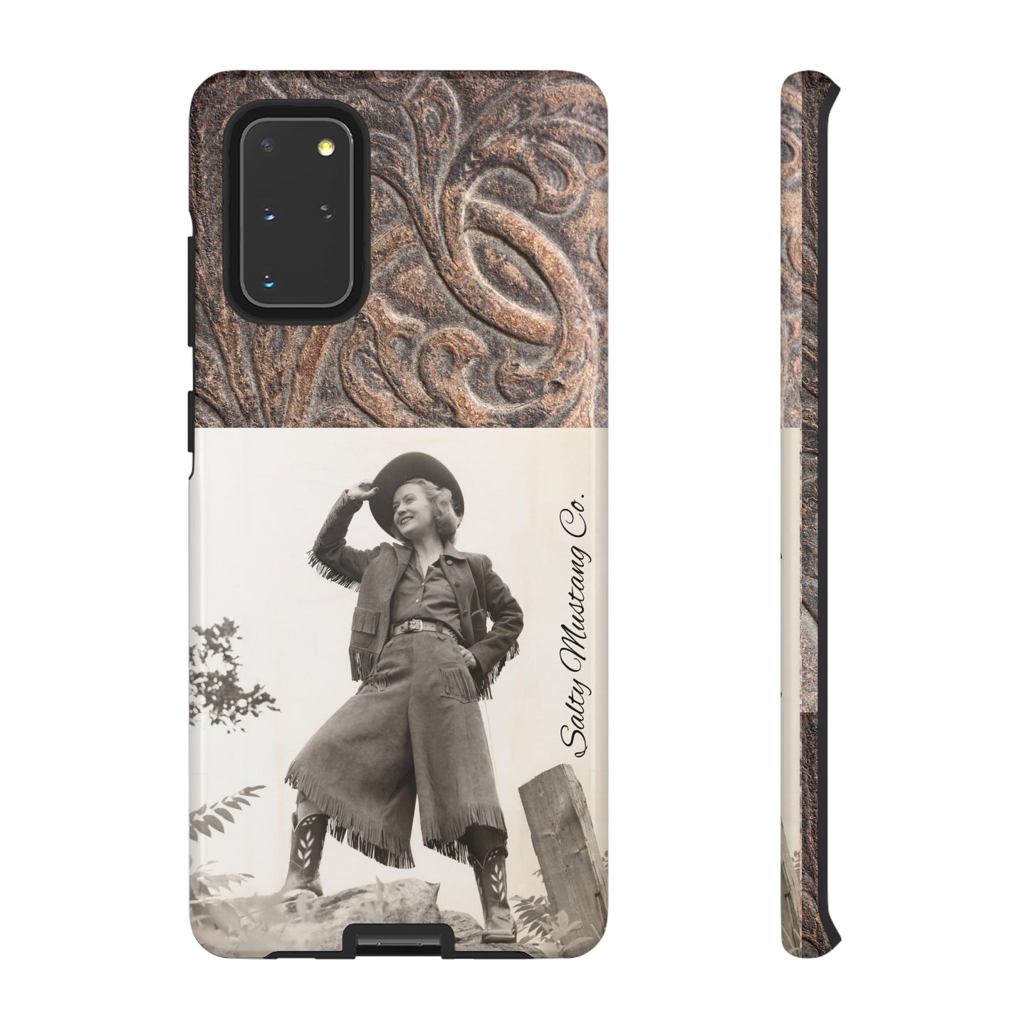 Vintage Cowgirl Hat Tip Leather Print Samsung Tough Cases