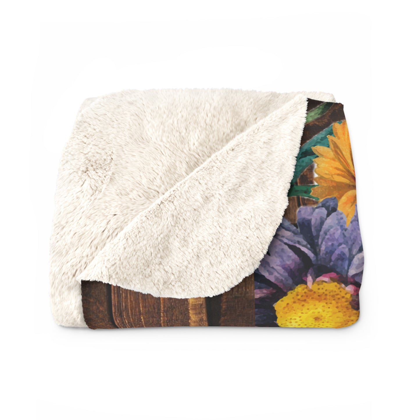 Hilda On The Farm Rustic Wood & Floral Sherpa Fleece Blanket