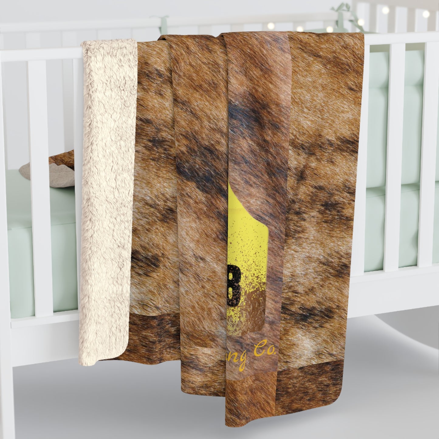 Ear Tag #3468 Waspy Heifer, Brindle Cow Print Sherpa Fleece Blanket