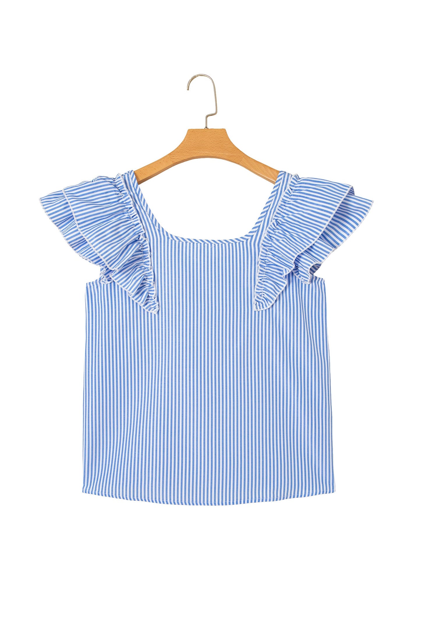 Stripe Bow Square Neck Ruffle Sleeve Blouse