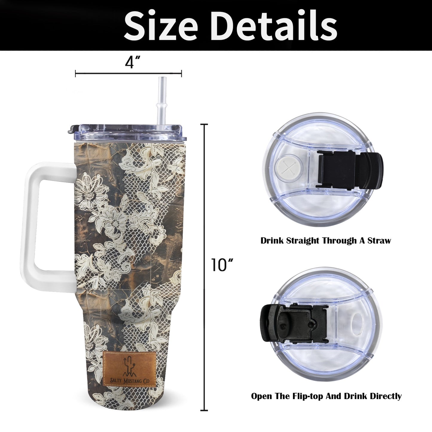 Rustic Bridal Lace 40 oz Tumbler Personalized 40oz Tumbler with Handle