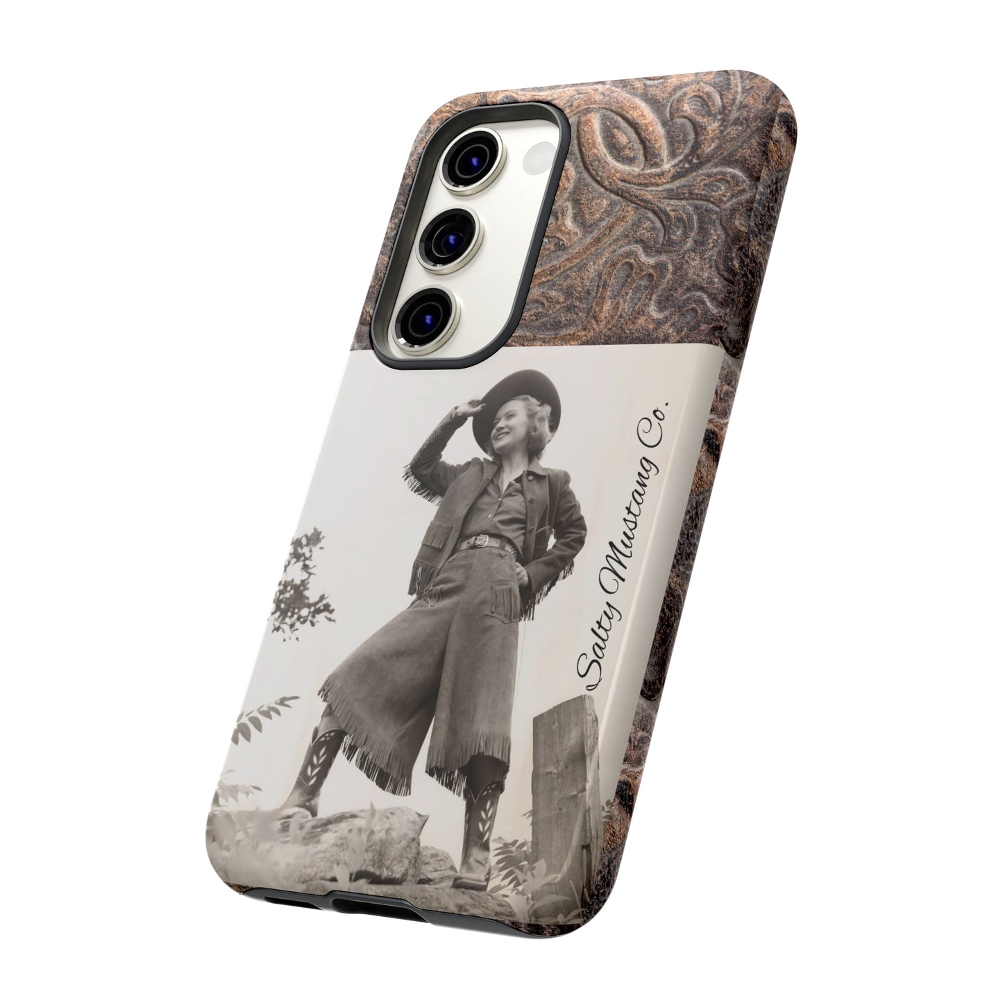 Vintage Cowgirl Hat Tip Leather Print Samsung Tough Cases