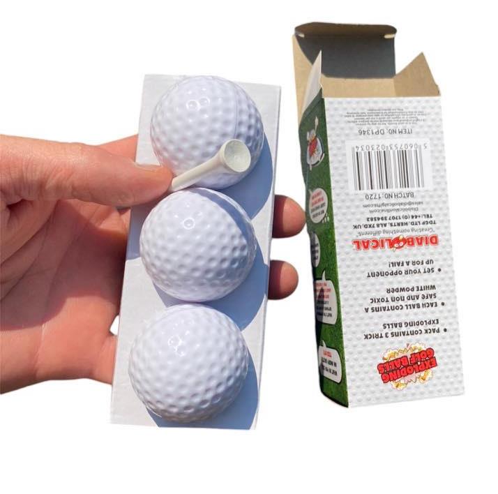 3 Exploding Golf Balls & Tee ~ Explodes into Smoke Cloud ~ Gag Prank Joke Trick