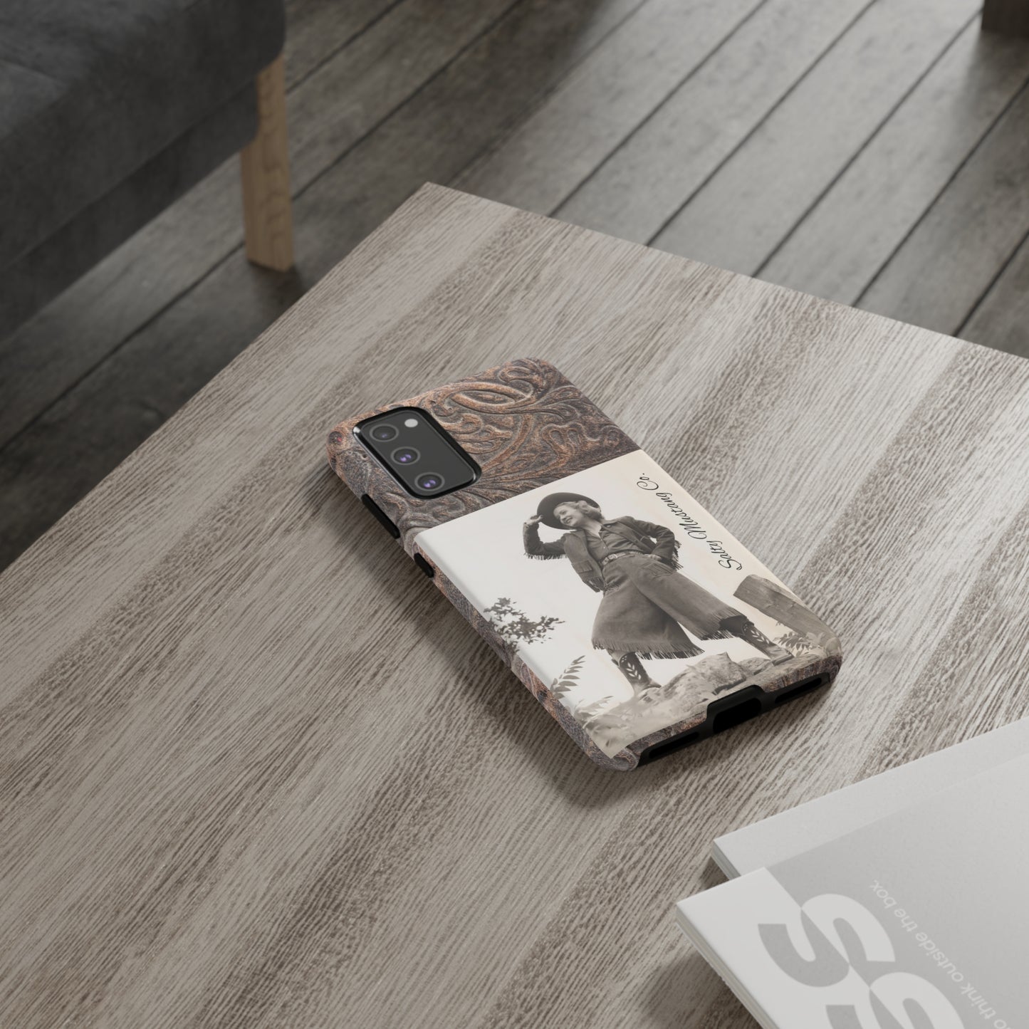 Vintage Cowgirl Hat Tip Leather Print Samsung Tough Cases