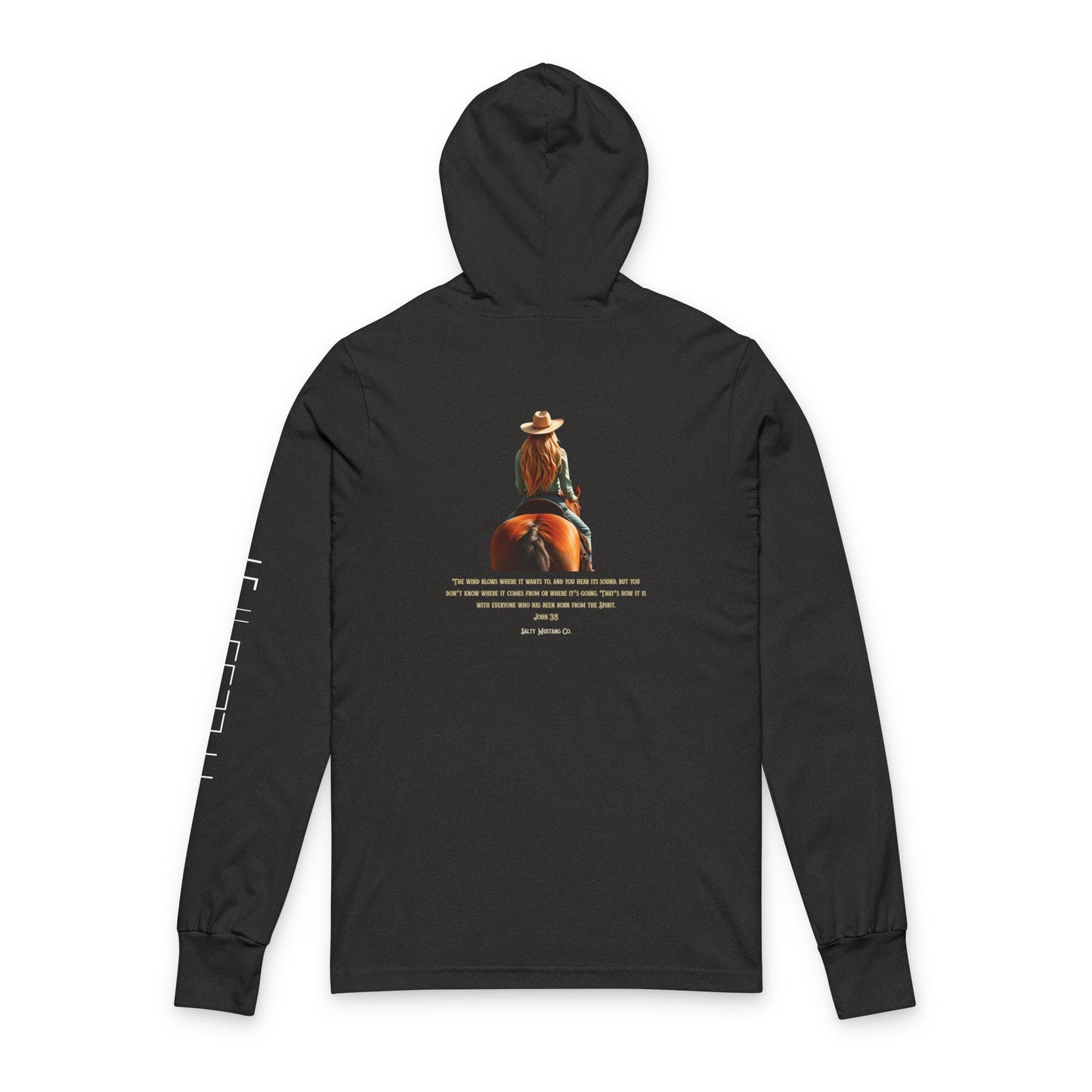 Customized Mustang Brand John 3:8 Cowgirl Unisex Hooded Long Sleeve Tee