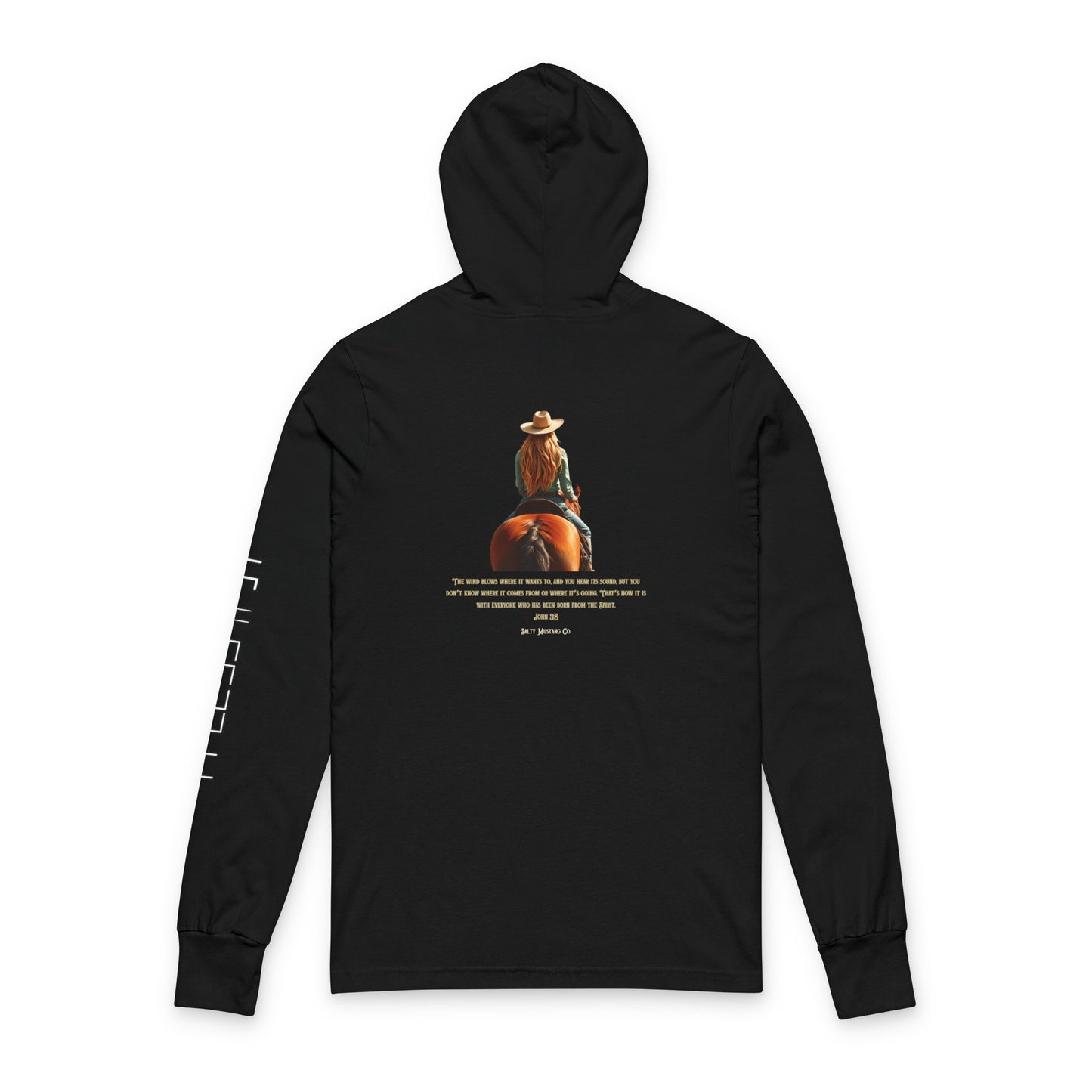 Customized Mustang Brand John 3:8 Cowgirl Unisex Hooded Long Sleeve Tee