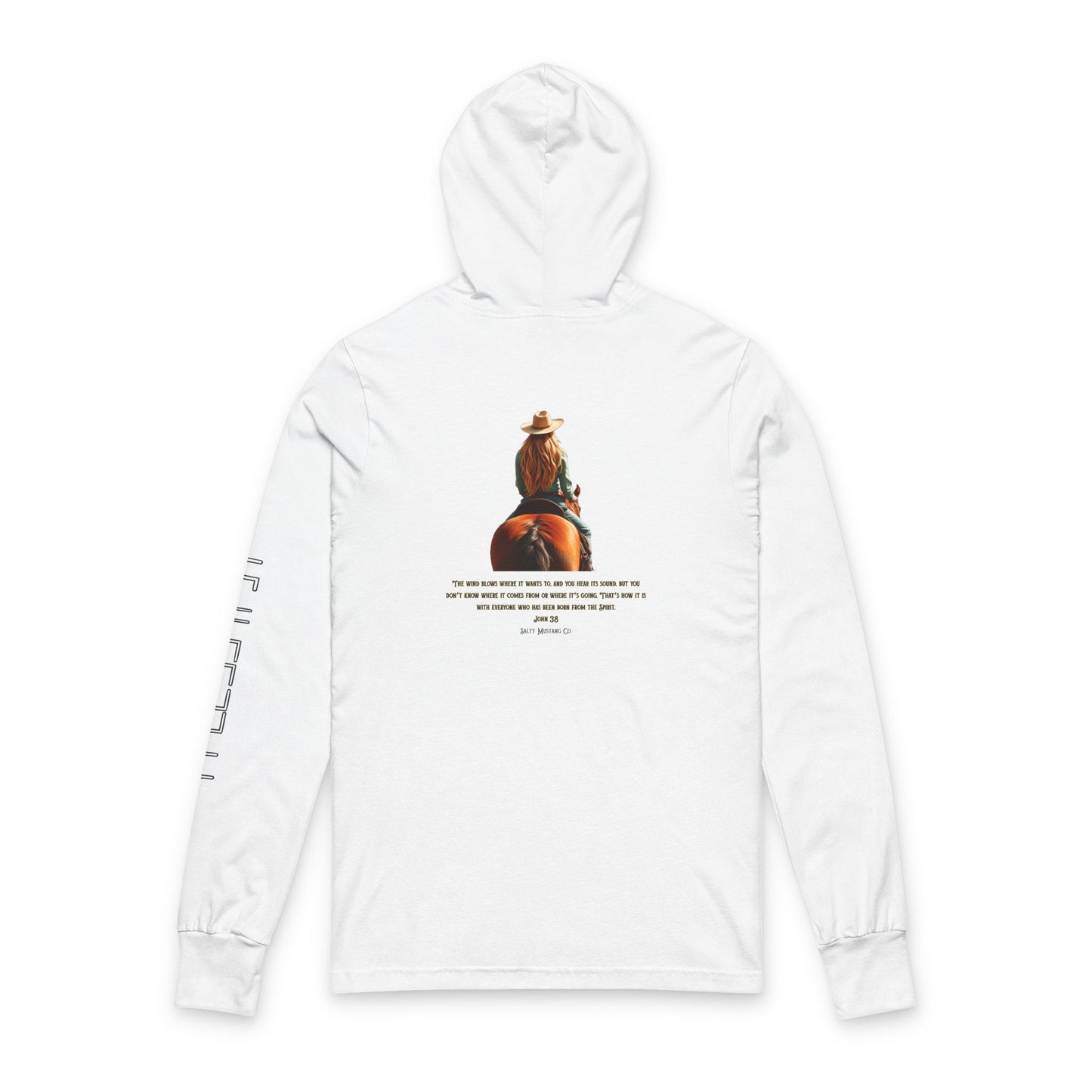 Customized Mustang Brand John 3:8 Cowgirl Unisex Hooded Long Sleeve Tee